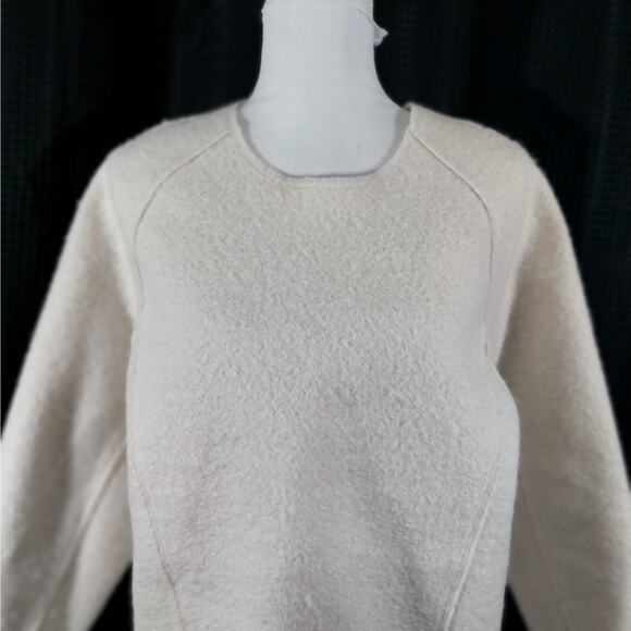ZARA! VANILLA CREAM 100% BOILED WOOL DECONSTRUCTED SLIP-ON SWEATER! SZ S - Picture 3 of 11